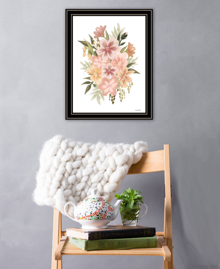 Peachy Petals Black Framed Print Wall Art