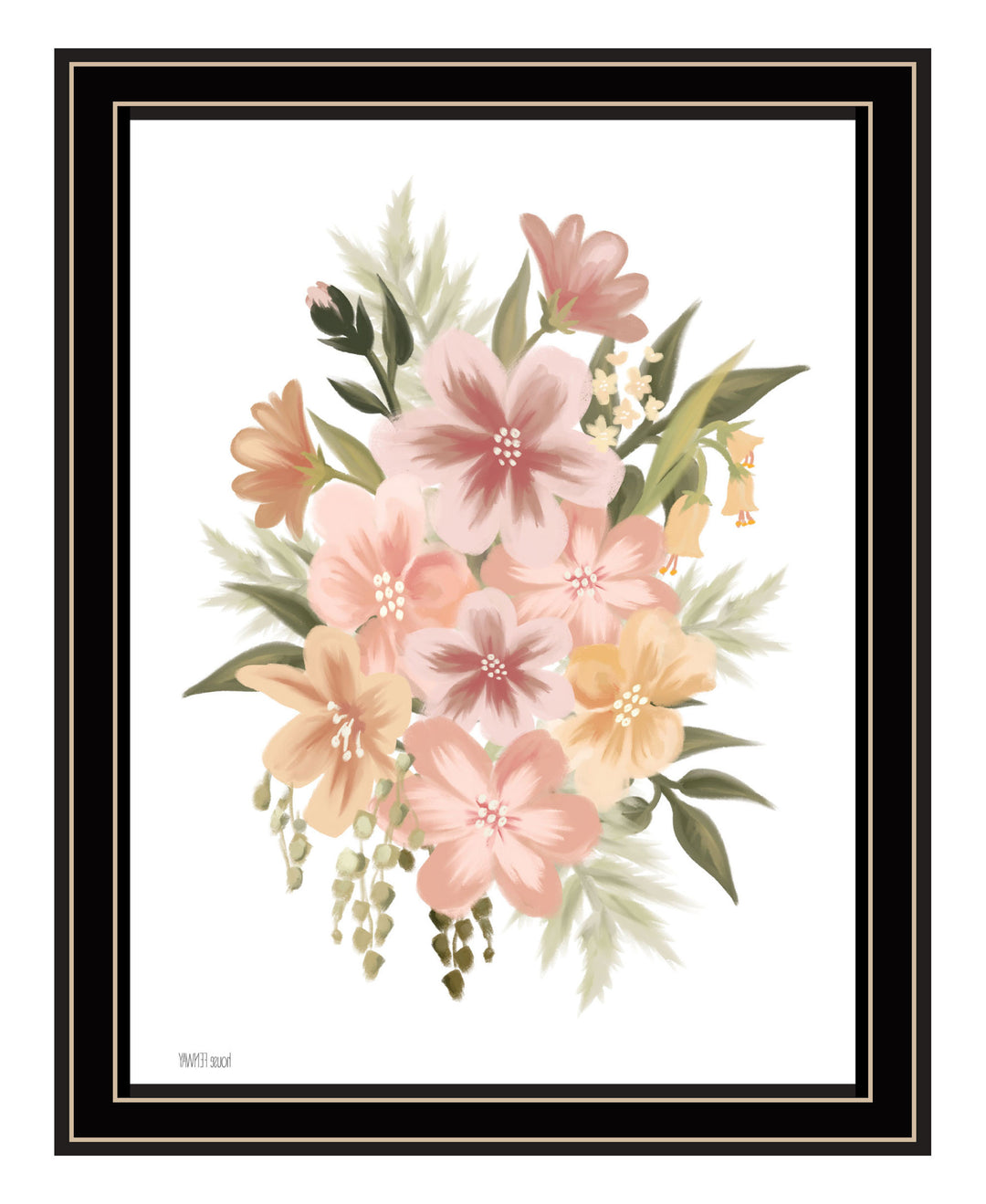 Peachy Petals Black Framed Print Wall Art