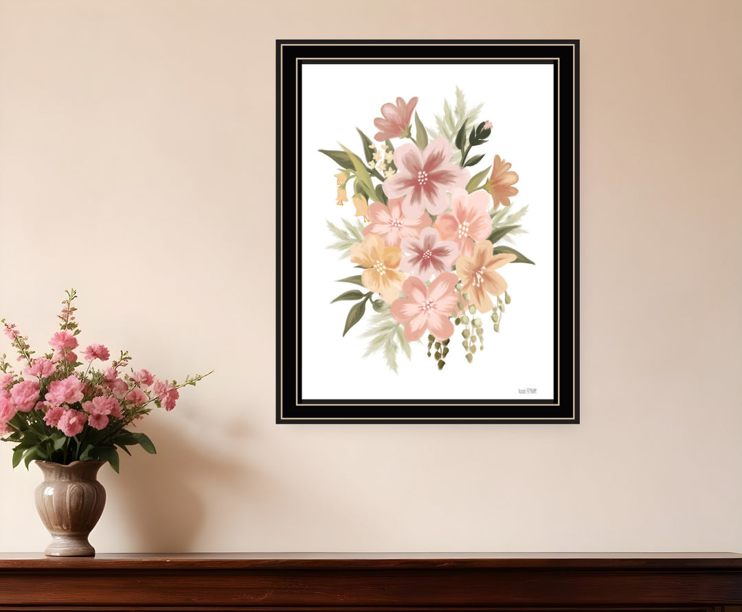 Peachy Petals Black Framed Print Wall Art