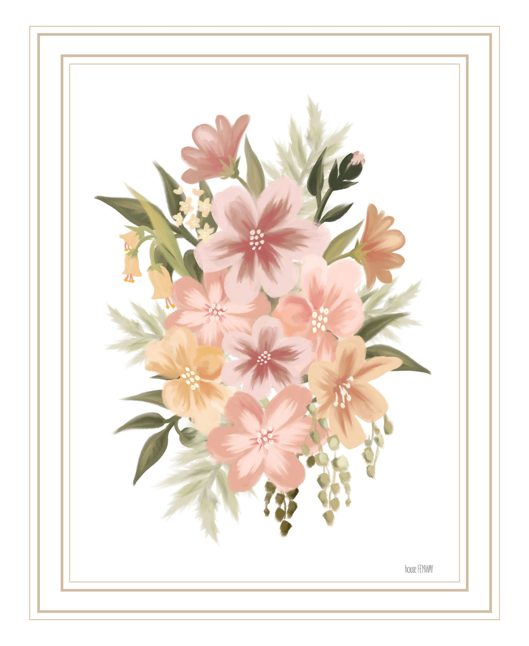 Peachy Petals Black Framed Print Wall Art