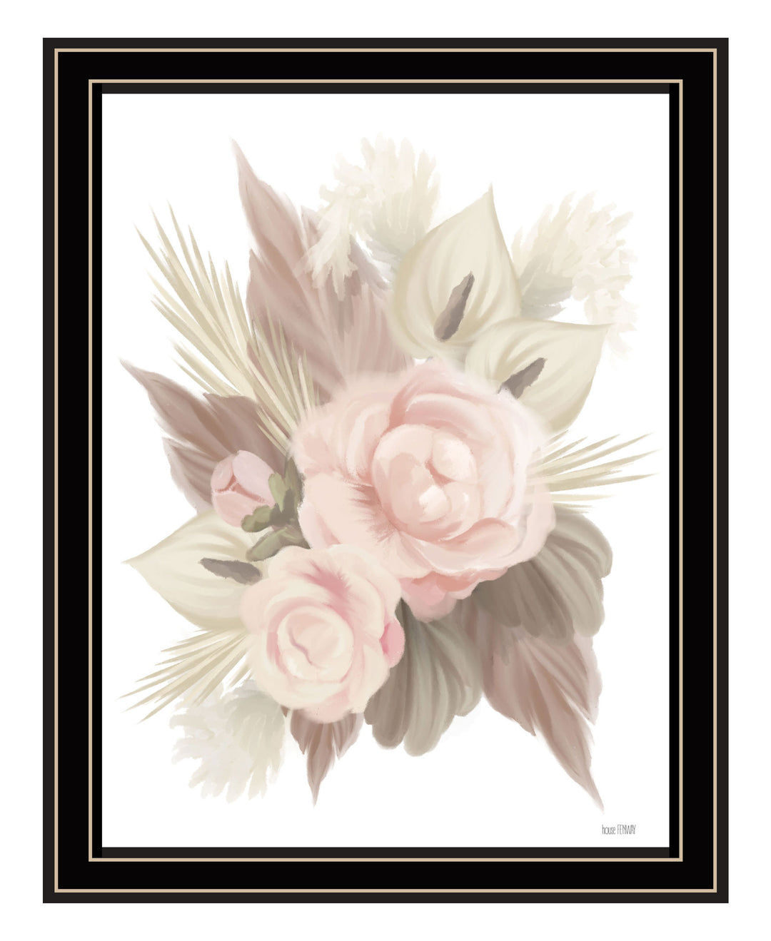 BOHEMIAN BOUQUET Black Framed Print Wall Art