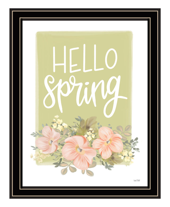 Hello Spring Floral Black Framed Print Wall Art