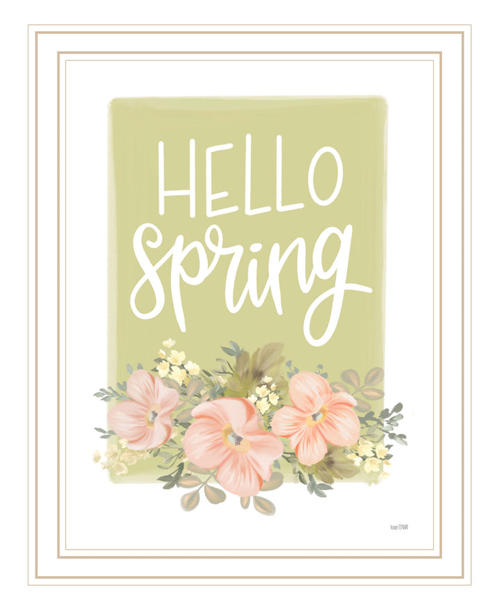 Hello Spring Floral Black Framed Print Wall Art