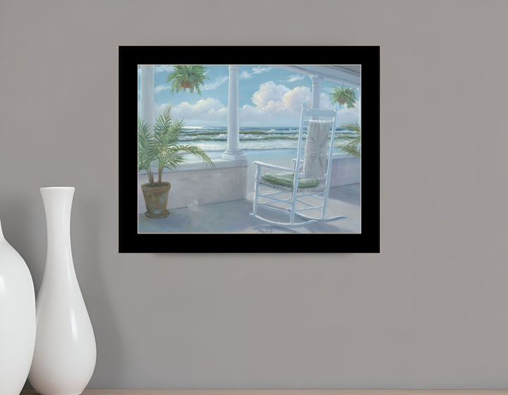 Coastal Porch Black Framed Print Wall Art