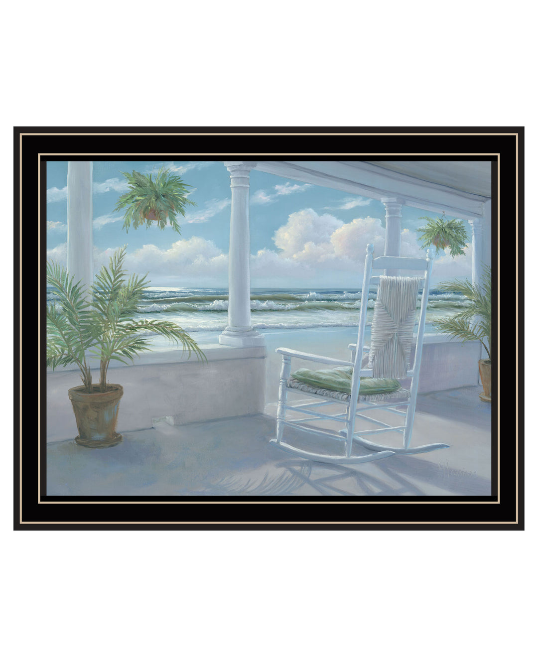 Coastal Porch Black Framed Print Wall Art