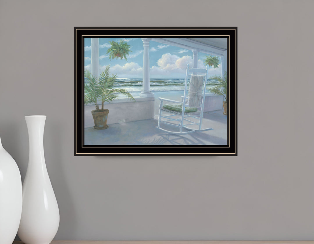 Coastal Porch Black Framed Print Wall Art