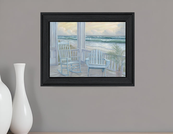 Coastal Porch Black Framed Print Wall Art