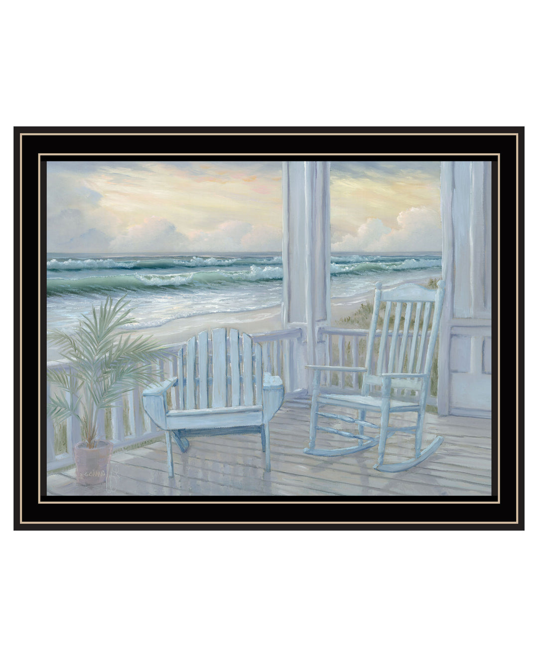 Coastal Porch Black Framed Print Wall Art