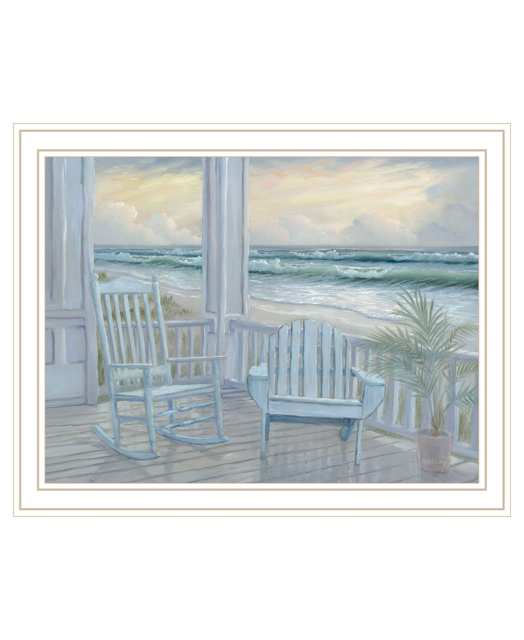 Coastal Porch Black Framed Print Wall Art