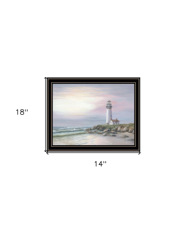 Lighthouse at Sunset Black Framed Print Wall Art