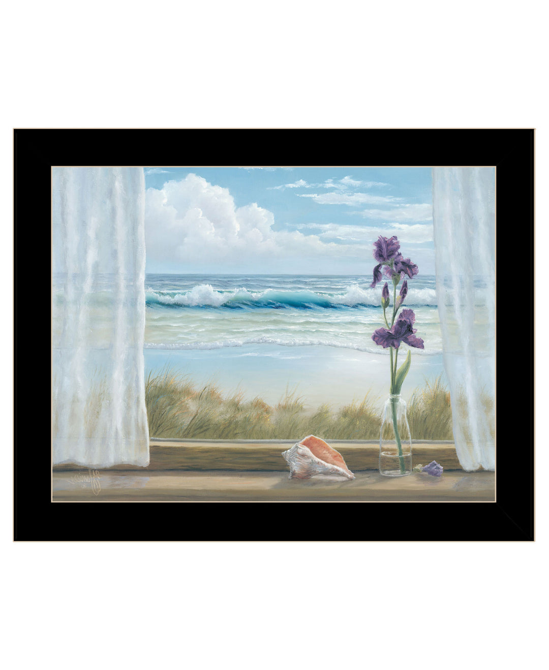 Irises on Windowsill Black Framed Print Wall Art