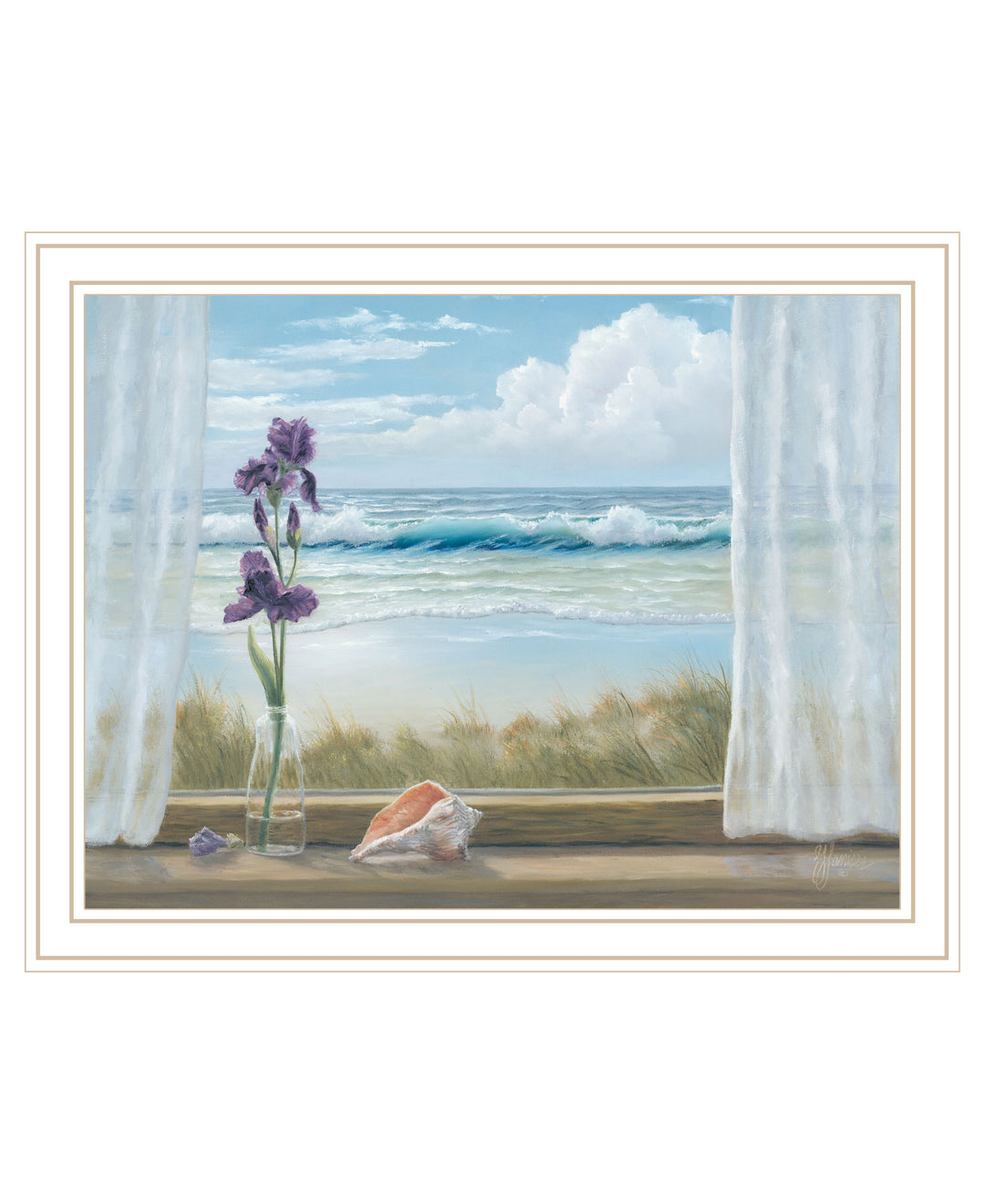 Irises on Windowsill Black Framed Print Wall Art