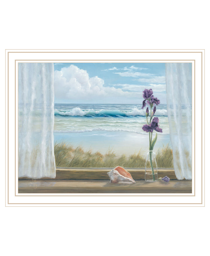 Irises on Windowsill Black Framed Print Wall Art