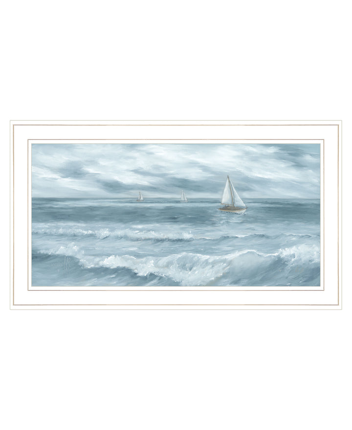 Three Sailboats White Framed Print Wall Art