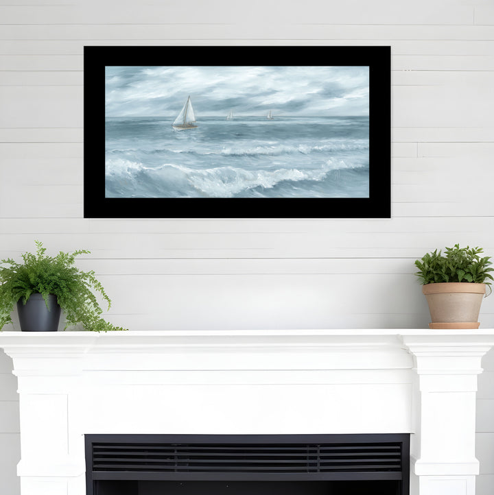 Three Sailboats White Framed Print Wall Art