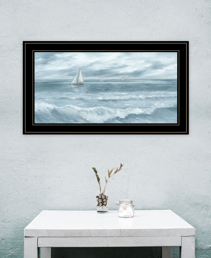 Three Sailboats Black Framed Print Wall Art