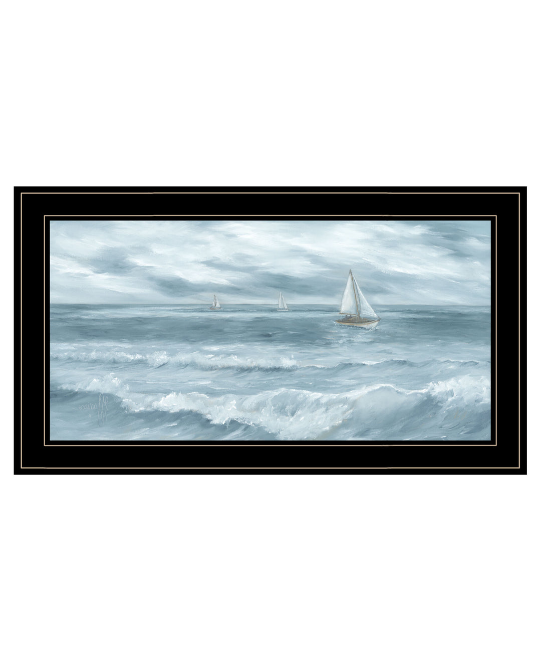 Three Sailboats Black Framed Print Wall Art