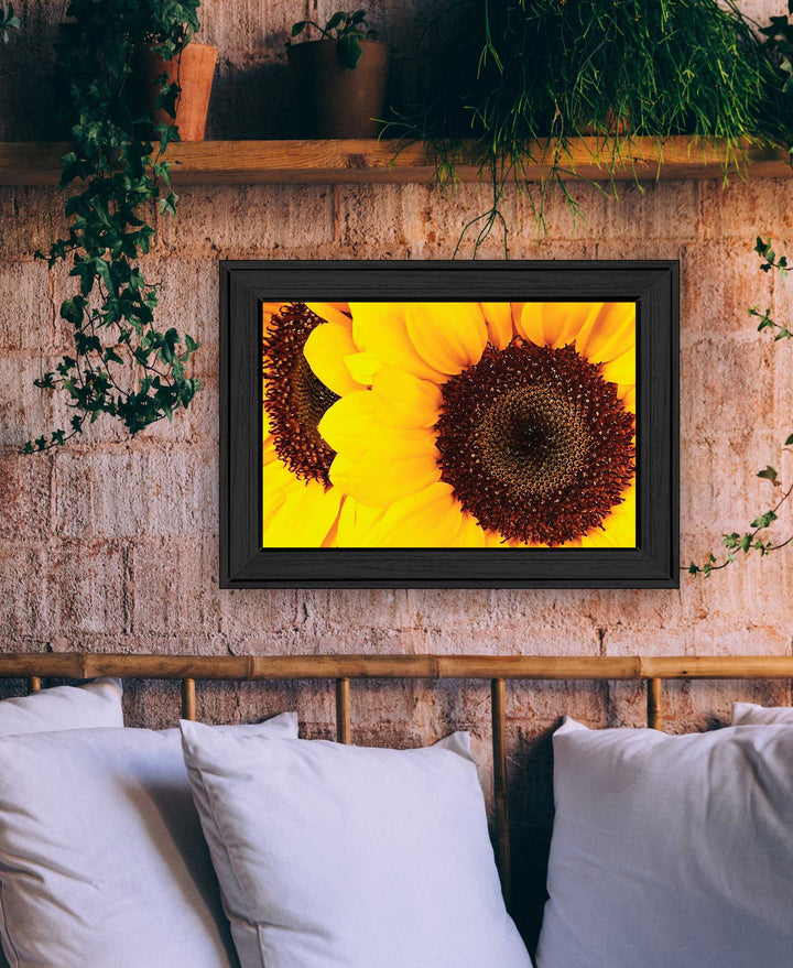 Sunflower Portrait Black Framed Print Wall Art