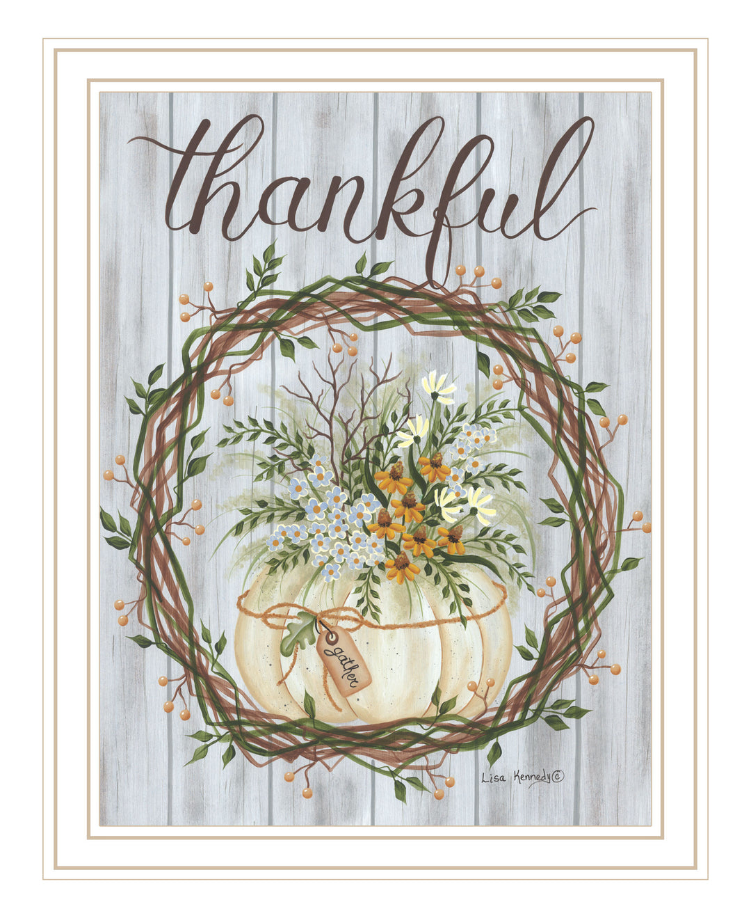 Thankful Wreath Black Framed Print Wall Art