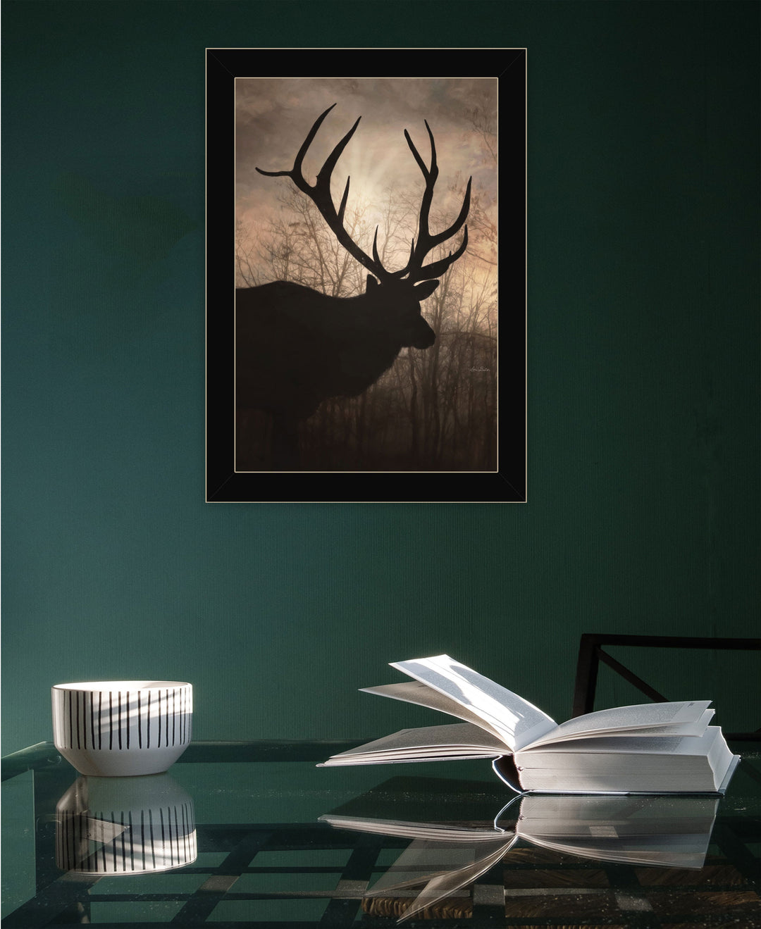 Elk Sunrise Black Framed Print Wall Art