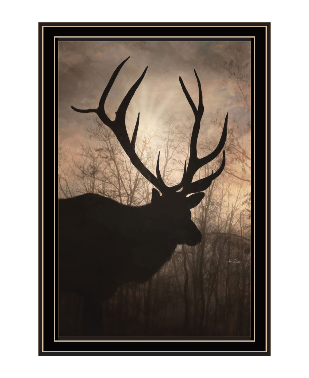 Elk Sunrise Black Framed Print Wall Art