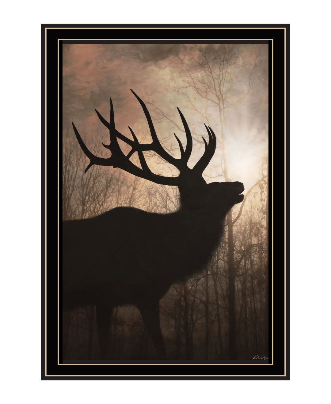 Elk Sunrise Black Framed Print Wall Art