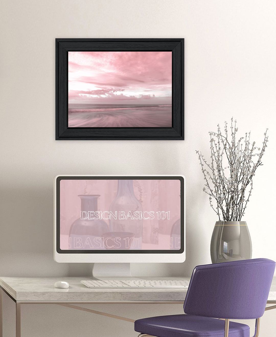 Pink Beach Emotions Black Framed Print Wall Art