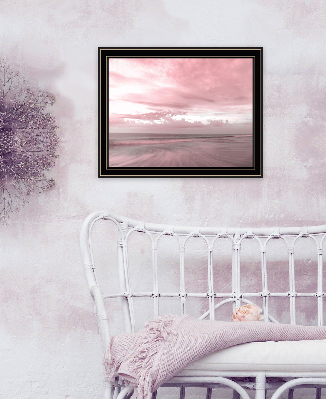 Pink Beach Emotions Black Framed Print Wall Art