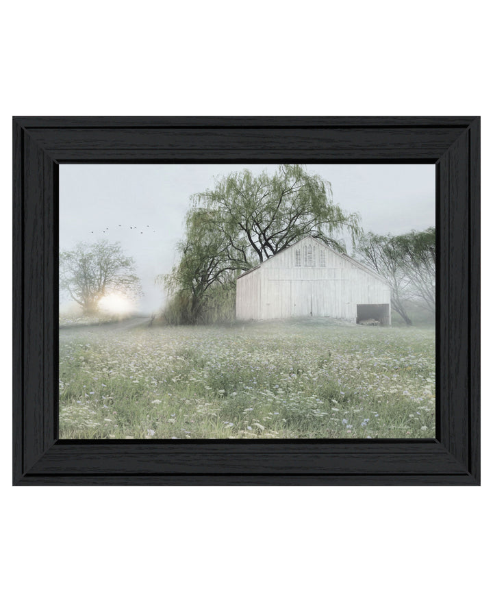 Green Country Morning Black Framed Print Wall Art