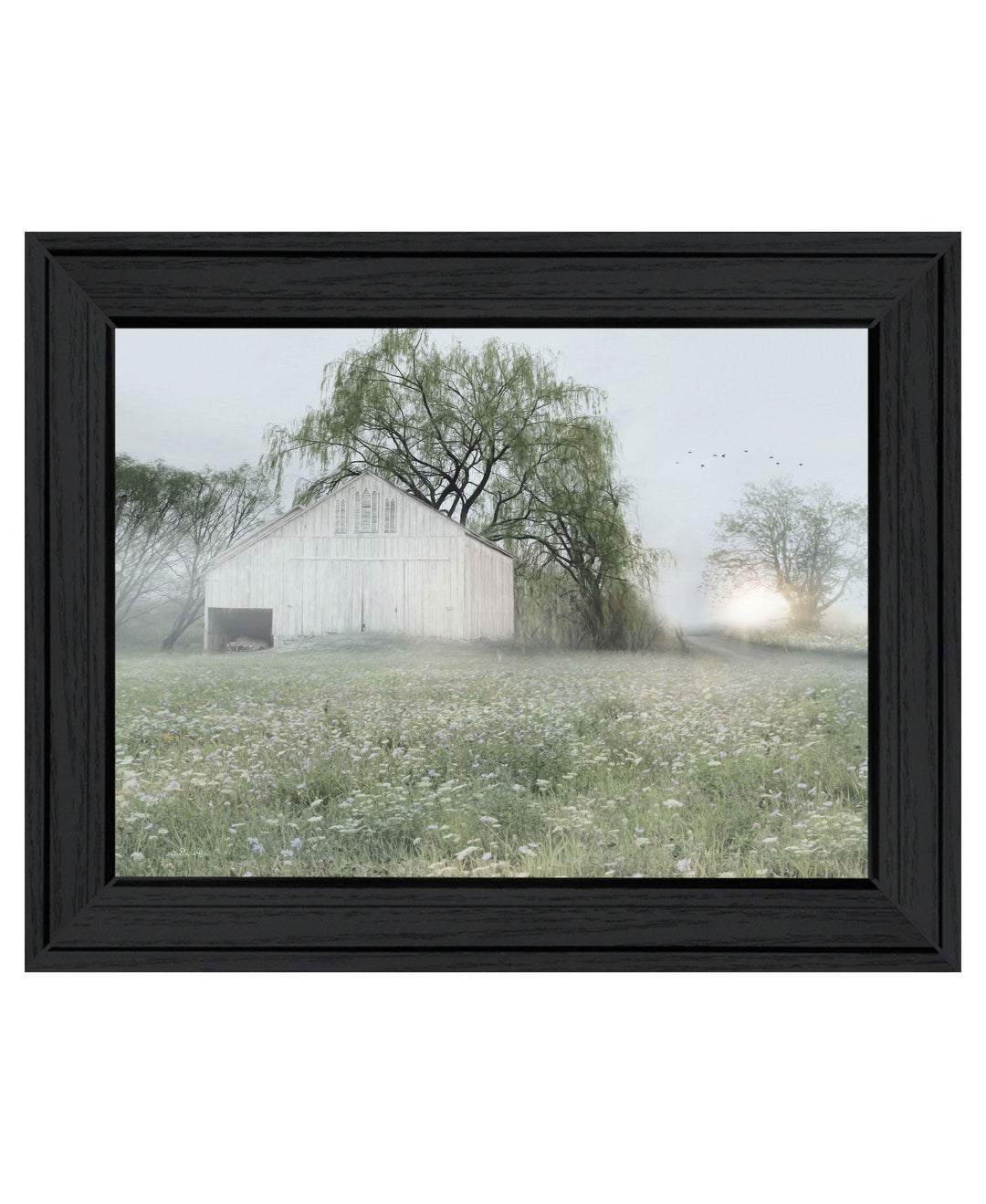 Green Country Morning Black Framed Print Wall Art