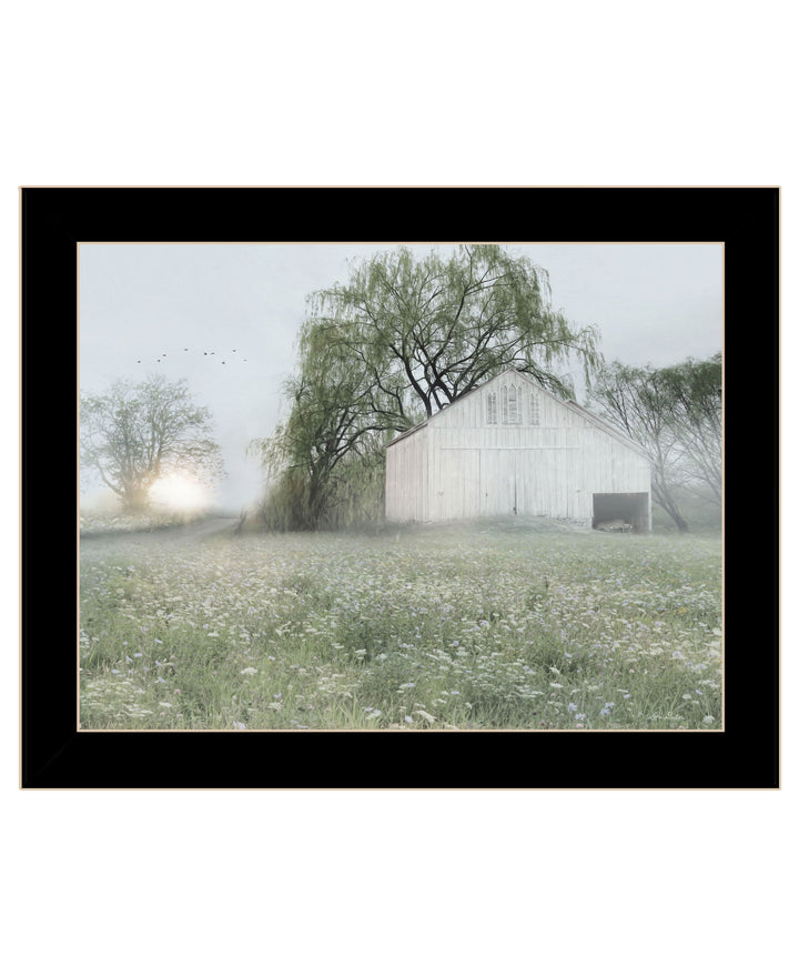 Green Country Morning Black Framed Print Wall Art