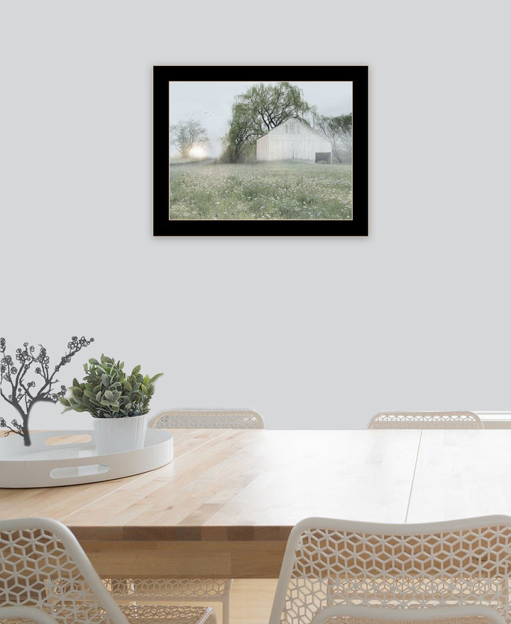 Green Country Morning Black Framed Print Wall Art