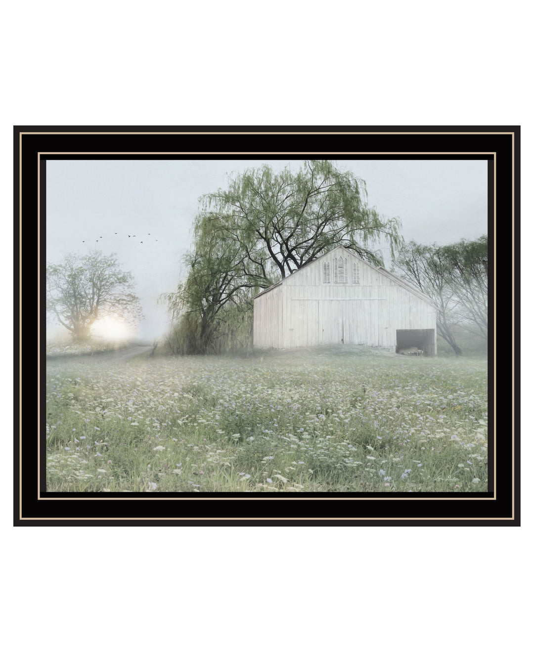 Green Country Morning Black Framed Print Wall Art