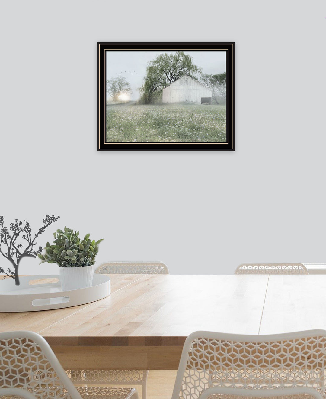 Green Country Morning Black Framed Print Wall Art