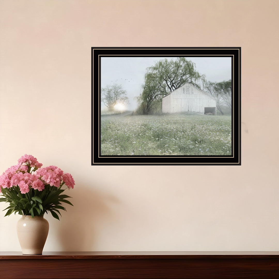 Green Country Morning Black Framed Print Wall Art