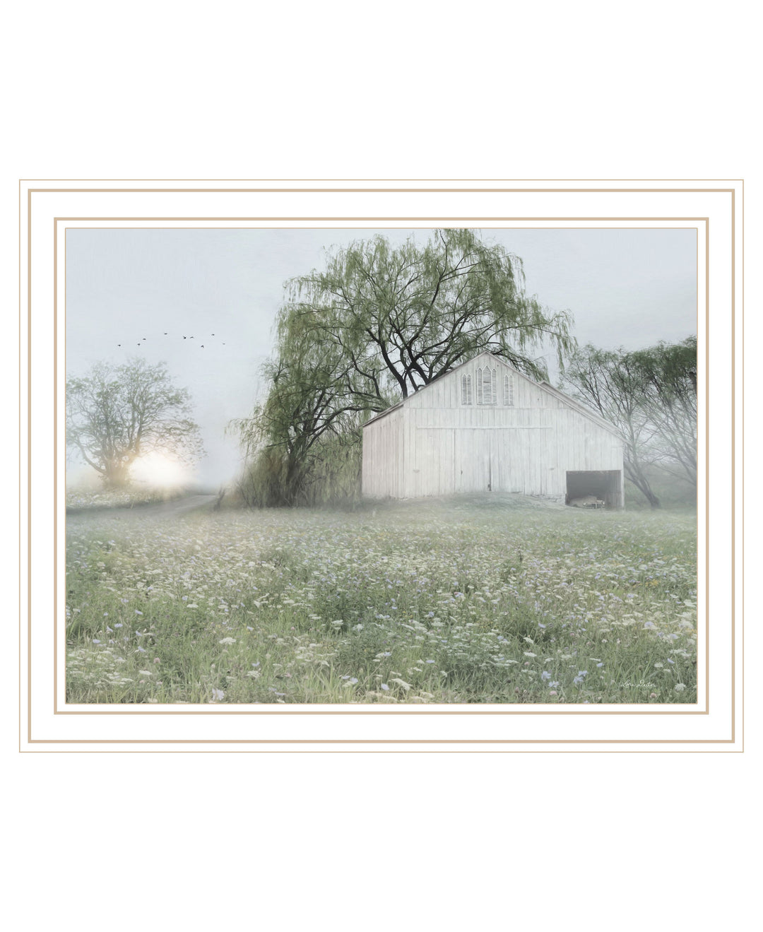 Green Country Morning Black Framed Print Wall Art