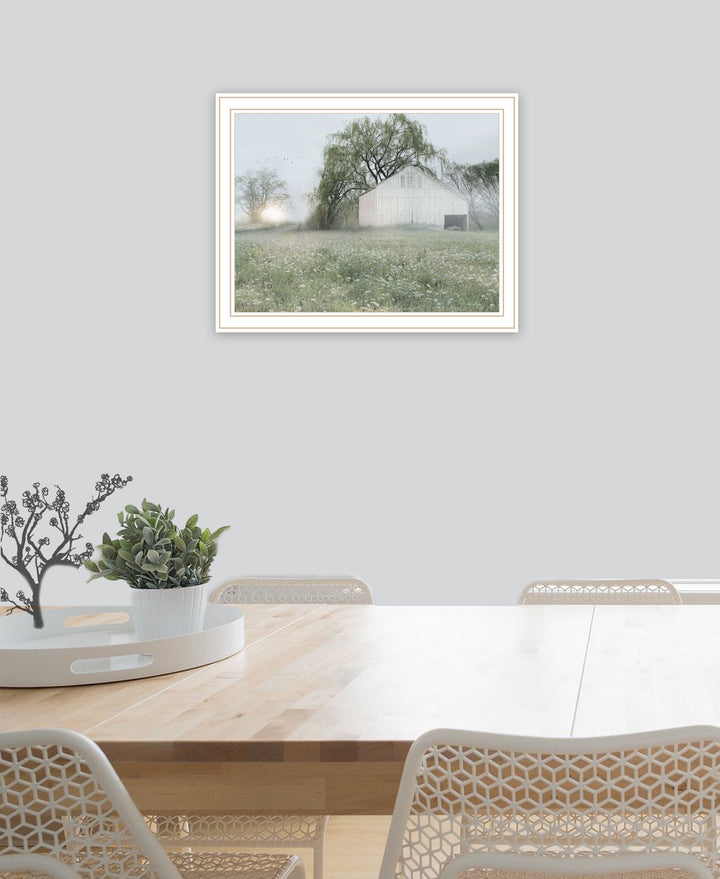 Green Country Morning Black Framed Print Wall Art