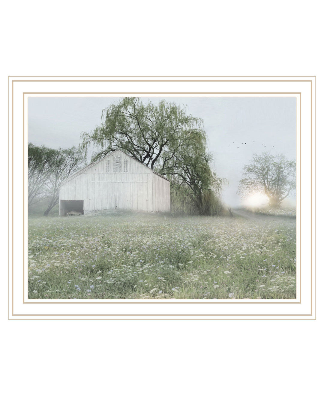 Green Country Morning Black Framed Print Wall Art