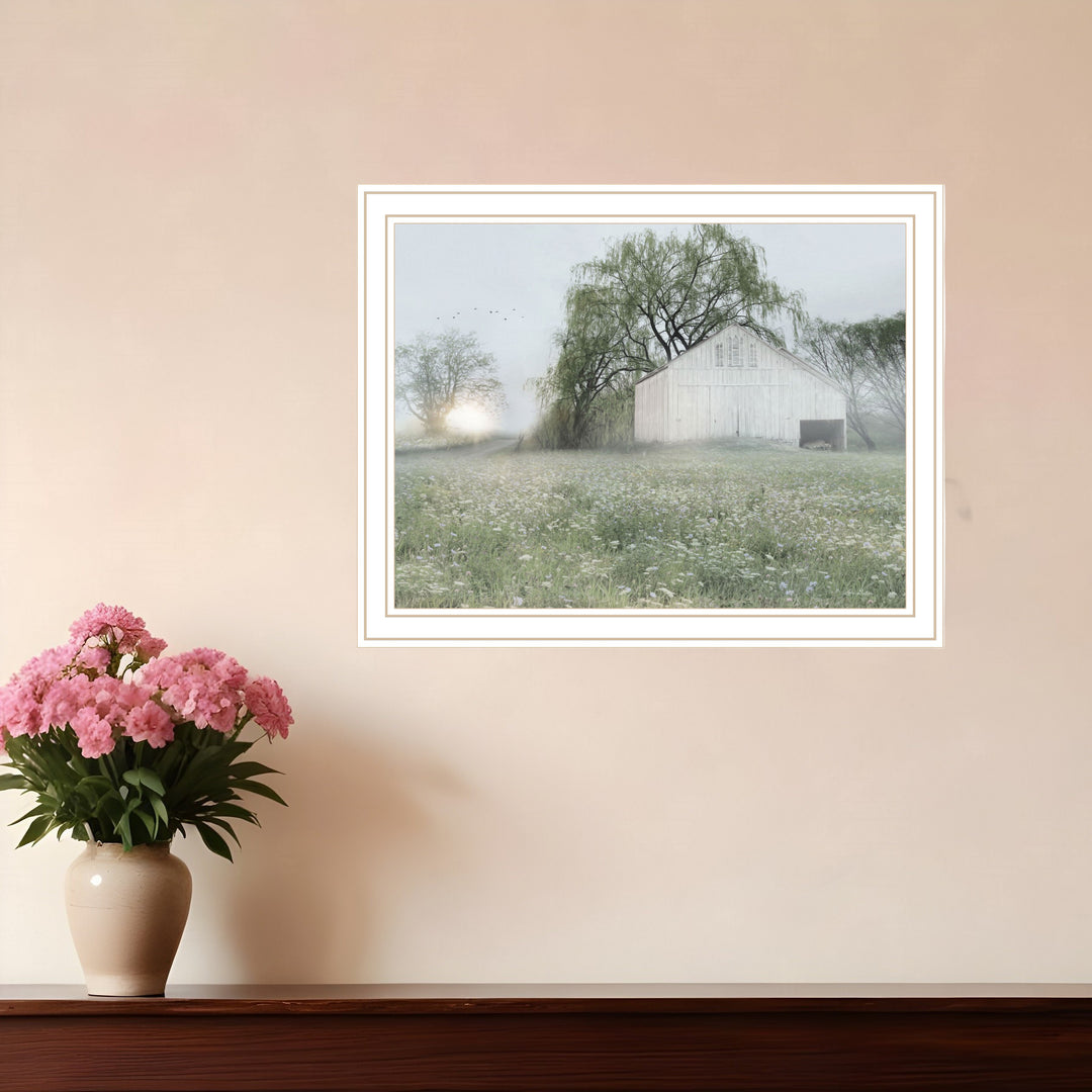 Green Country Morning Black Framed Print Wall Art