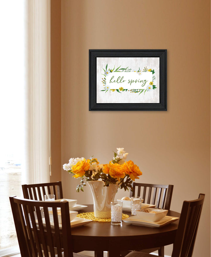 Hello Spring Black Framed Print Wall Art