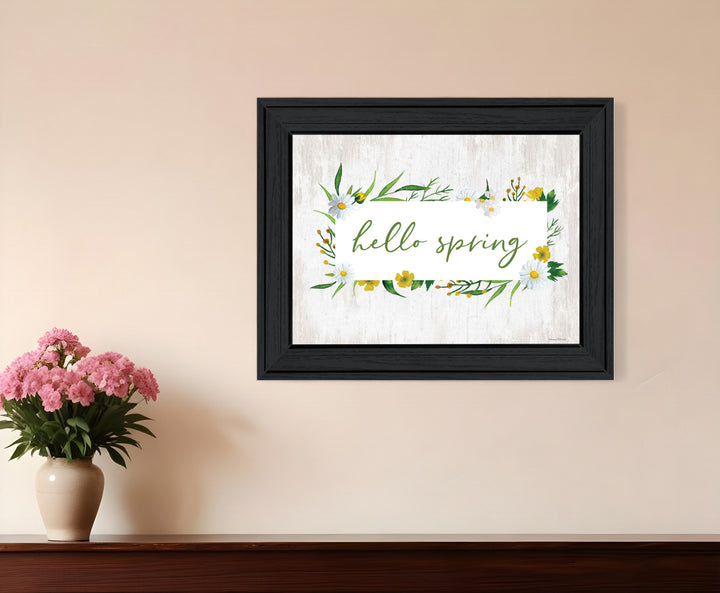 Hello Spring Black Framed Print Wall Art