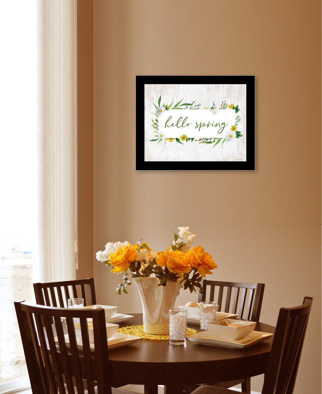 Hello Spring Black Framed Print Wall Art