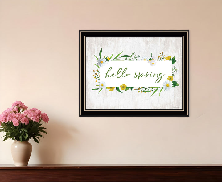 Hello Spring Black Framed Print Wall Art