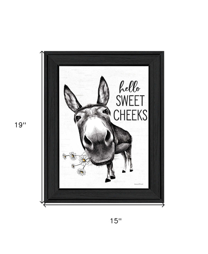 Hello Sweet Cheeks Donkey Black Framed Print Bathroom Wall Art