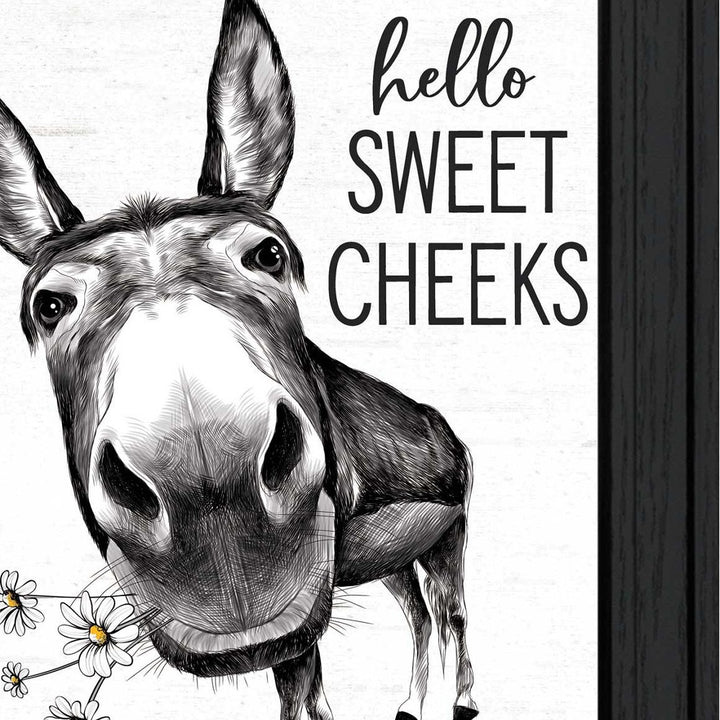 Hello Sweet Cheeks Donkey Black Framed Print Bathroom Wall Art