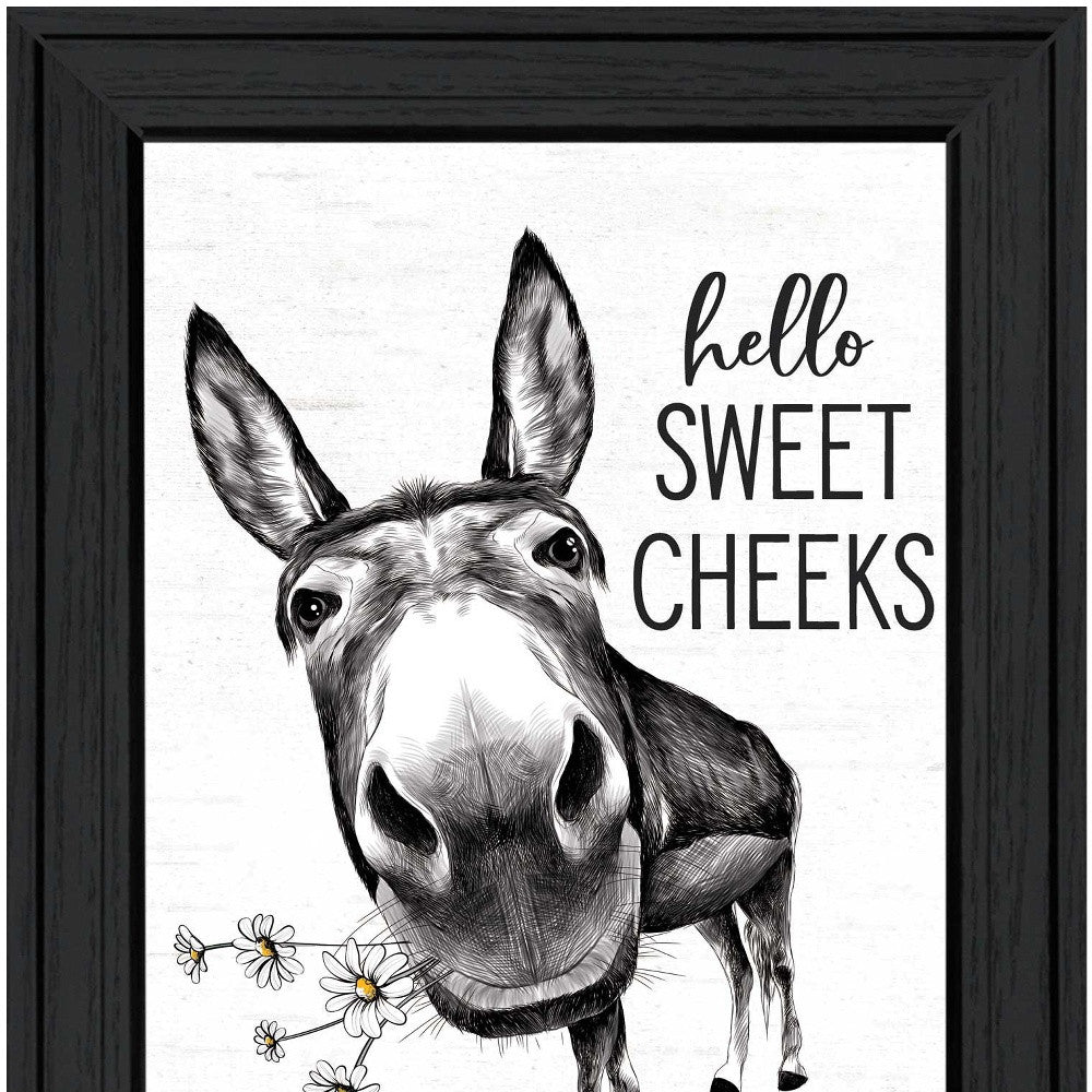 Hello Sweet Cheeks Donkey Black Framed Print Bathroom Wall Art