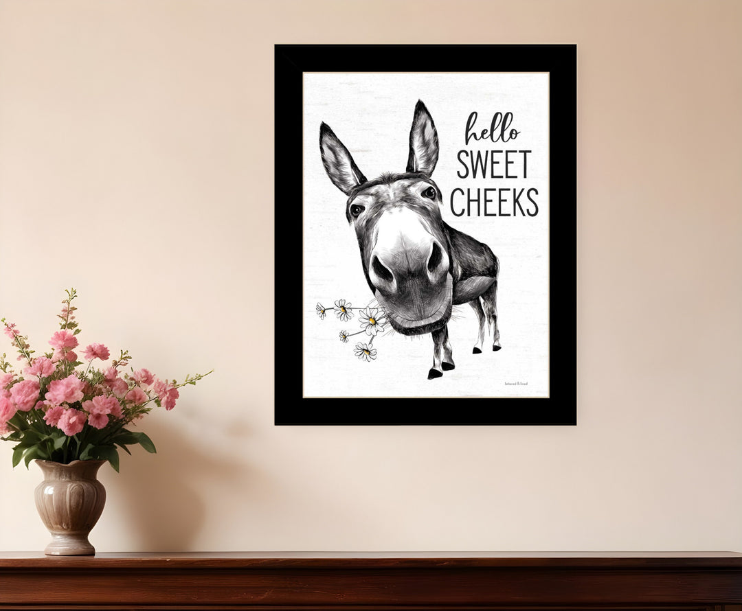 Hello Sweet Cheeks Donkey Black Framed Print Bathroom Wall Art