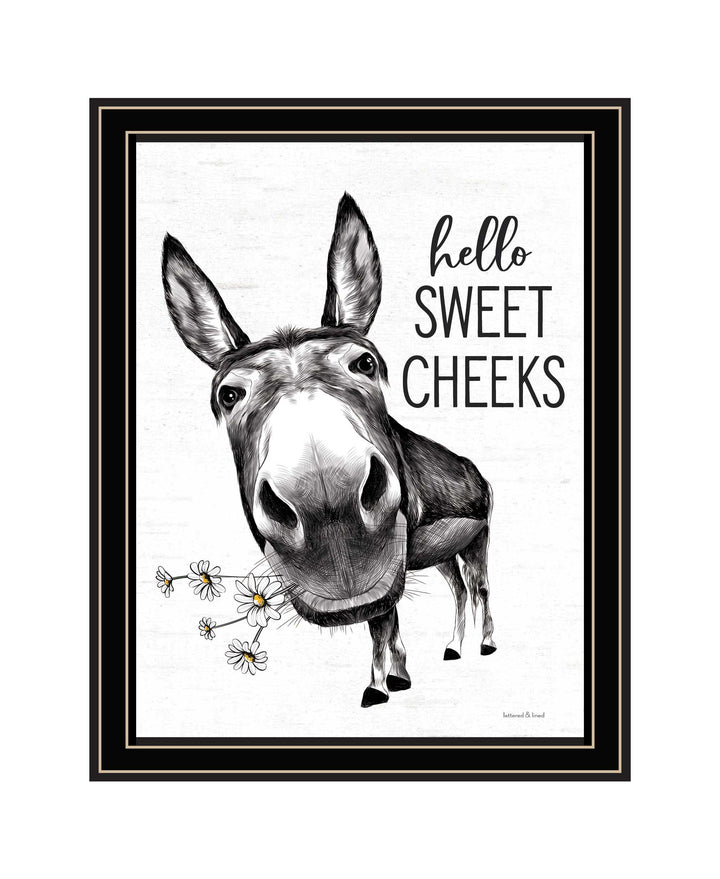 Hello Sweet Cheeks Donkey Black Framed Print Bathroom Wall Art