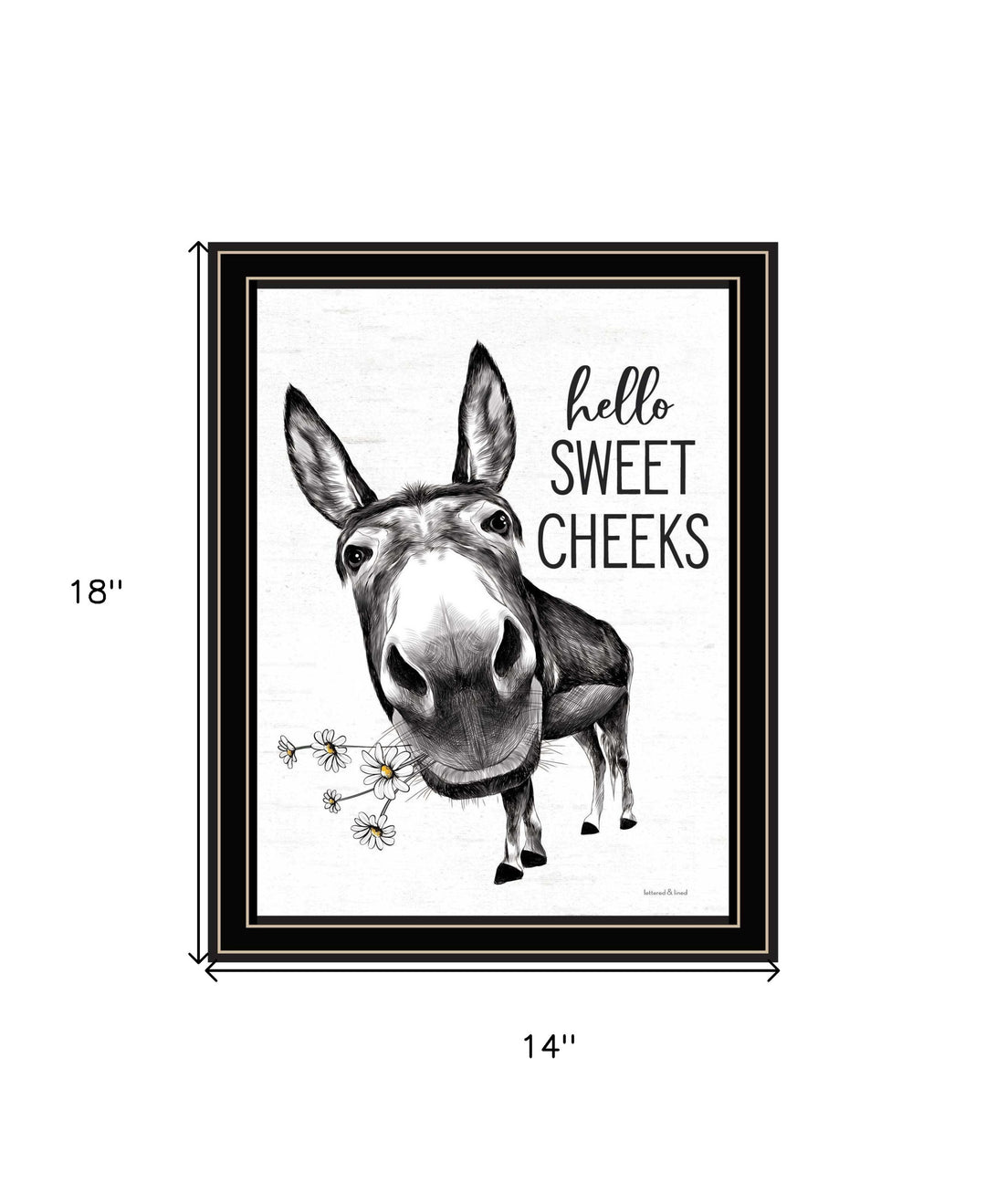 Hello Sweet Cheeks Donkey Black Framed Print Bathroom Wall Art