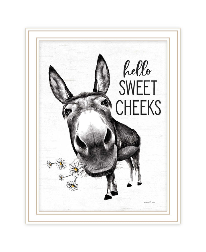 Hello Sweet Cheeks Donkey Black Framed Print Bathroom Wall Art